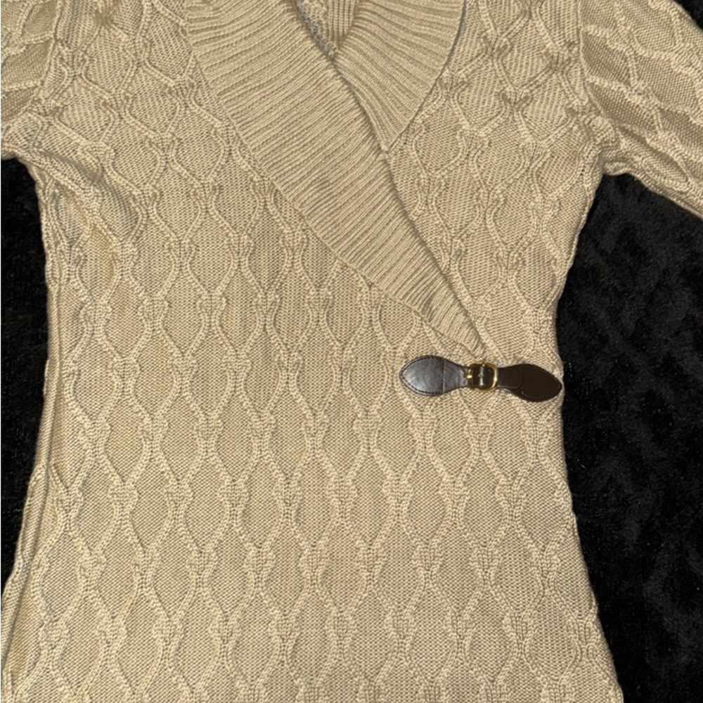 Calvin Klein Cream V-Neck Sweater with Buckle